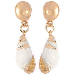 Gold & White Sea Shell Drop Earrings